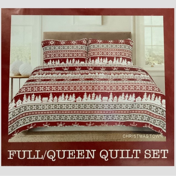 Christmas Quilt Set Holiday Full/Queen Bedding 3 Piece Winter Christmas Town - Picture 5 of 10